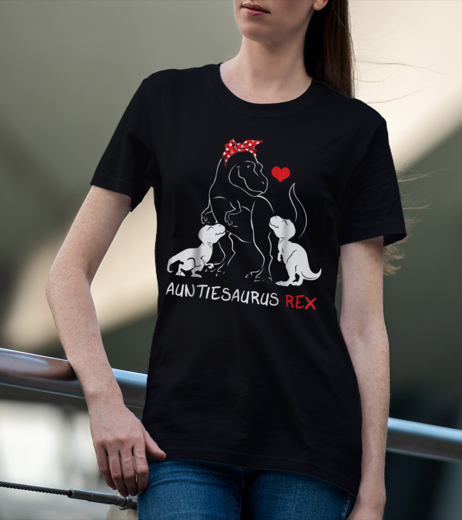 Auntiesaurus Rex Dinosaur With Heart And Red Bow T-Shirt
