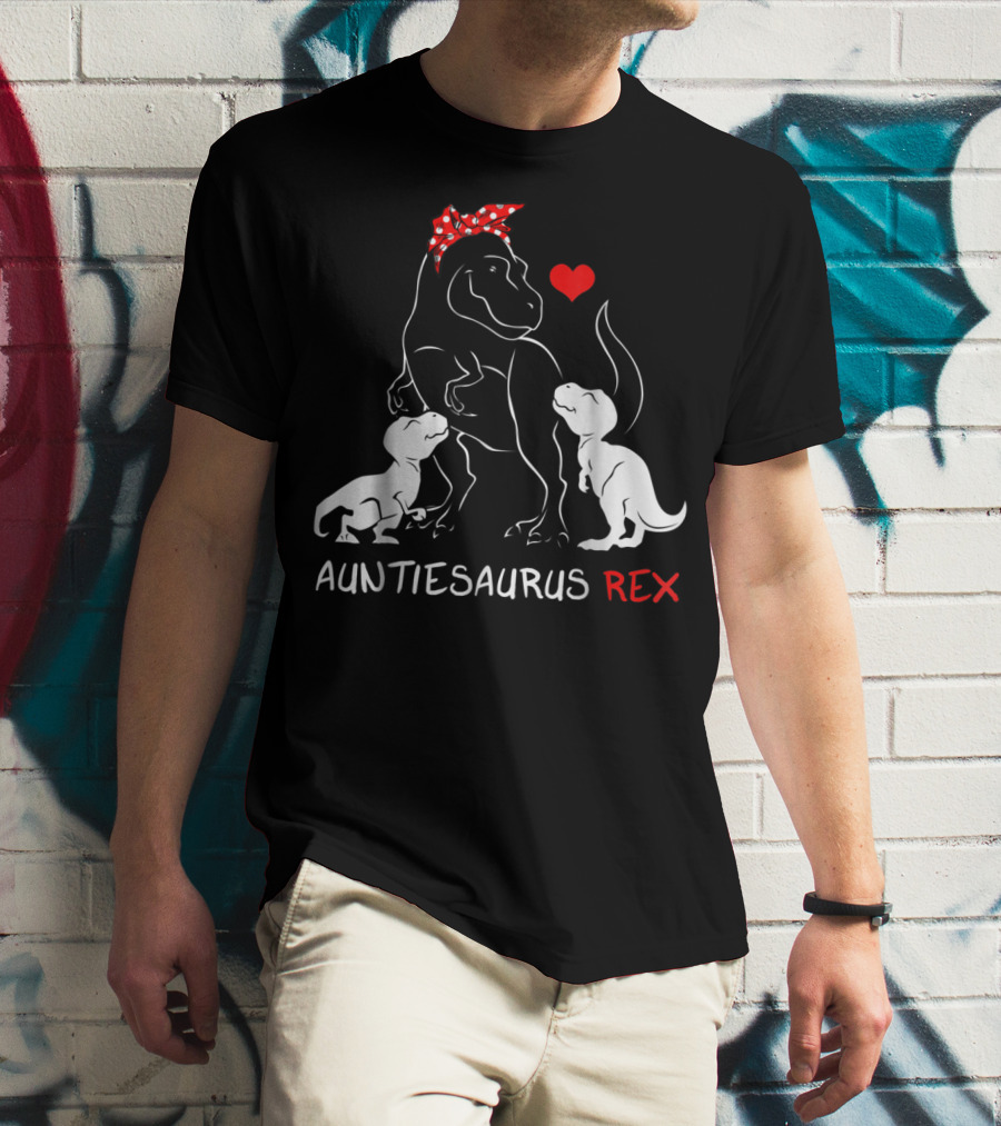 Auntiesaurus Rex Dinosaur With Heart And Red Bow T-Shirt