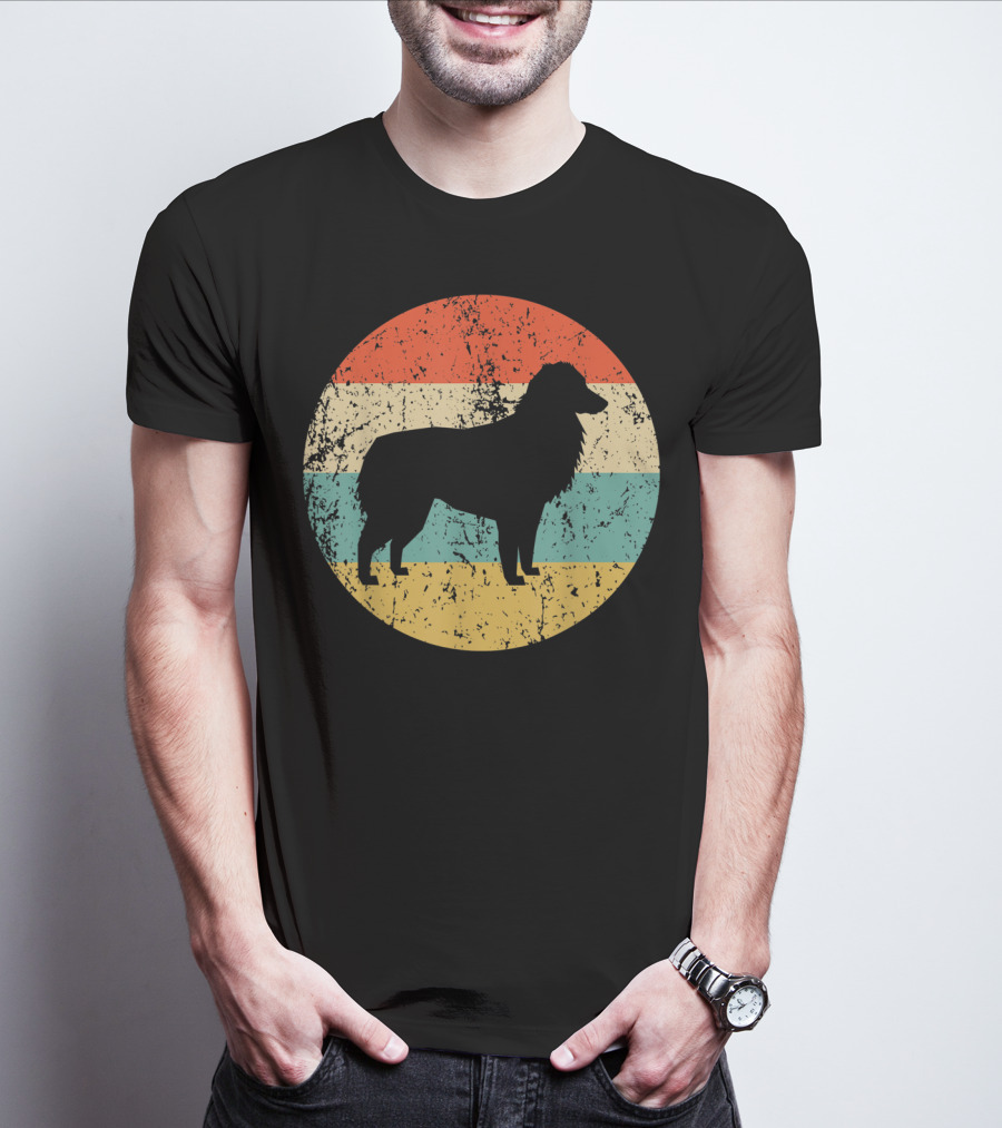 Australian Shepherd Silhouette Retro Circle Stripe T-Shirt