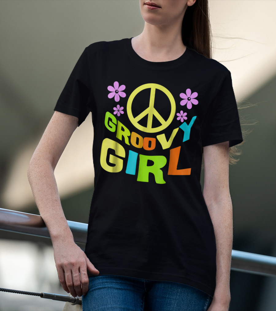 Groovy Girl 60s 70s Peace Sign Flower Power Costume Party Wear T-Shirt