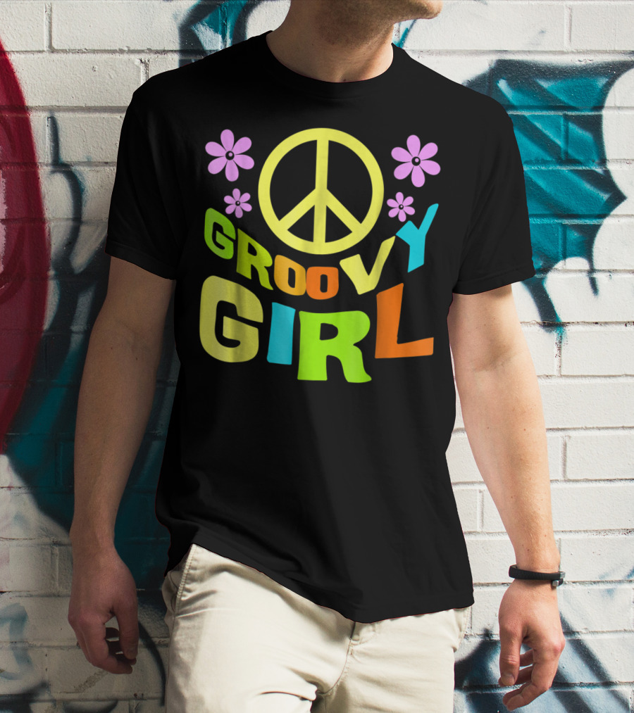 Groovy Girl 60s 70s Peace Sign Flower Power Costume Party Wear T-Shirt
