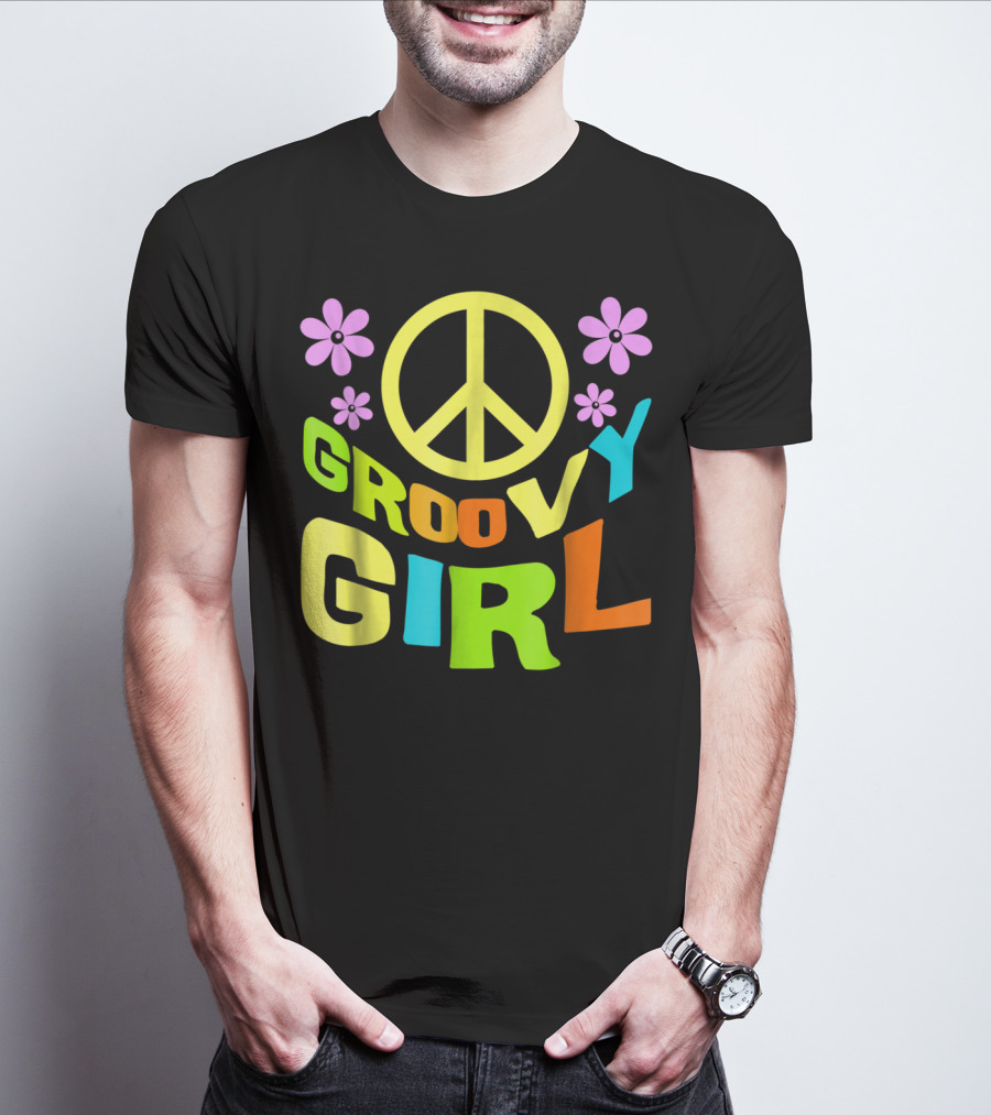 Groovy Girl 60s 70s Peace Sign Flower Power Costume Party Wear T-Shirt