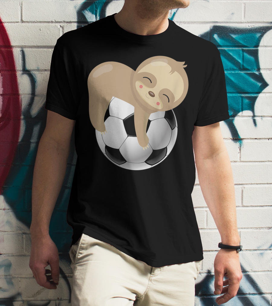 Baby Sloth Hugging Soccer Ball T-Shirt