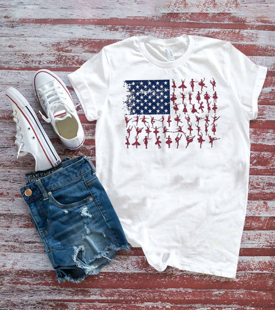 Ballet Dancer Kids American Flag July T-Shirt