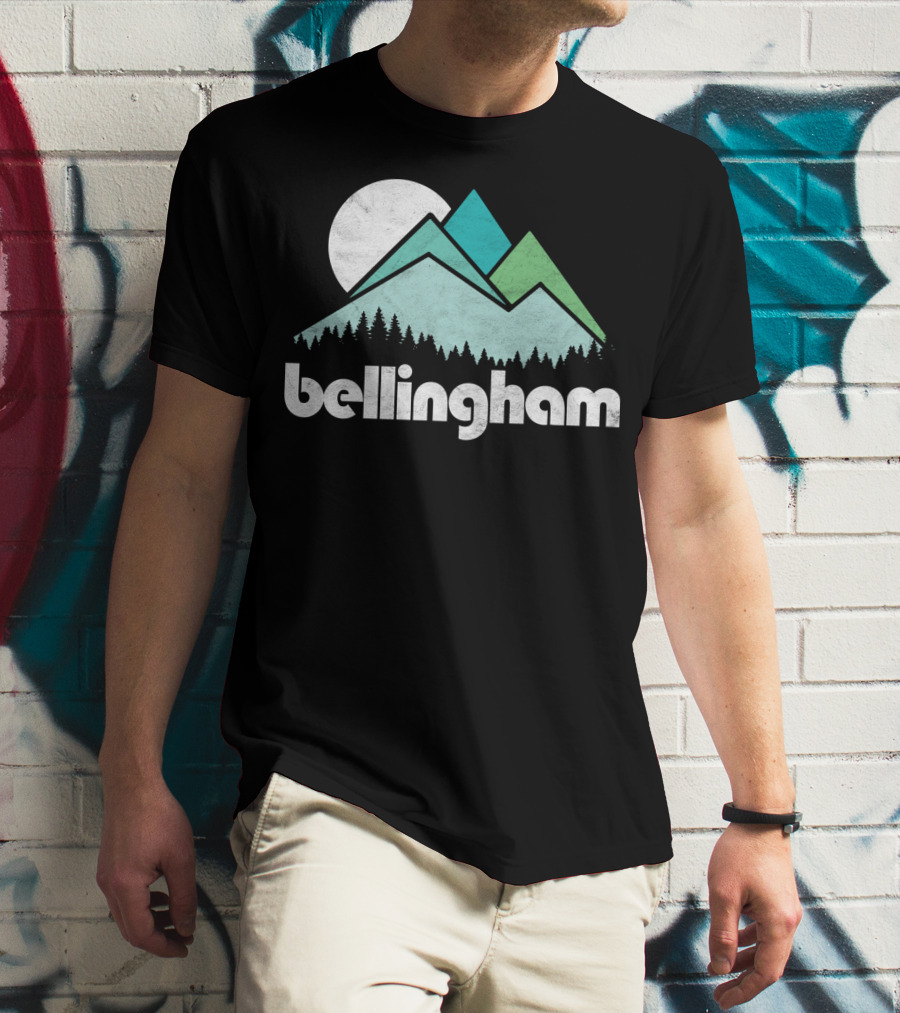 Bellingham Mountains Minimalist Design With Forest And Moon T-Shirt