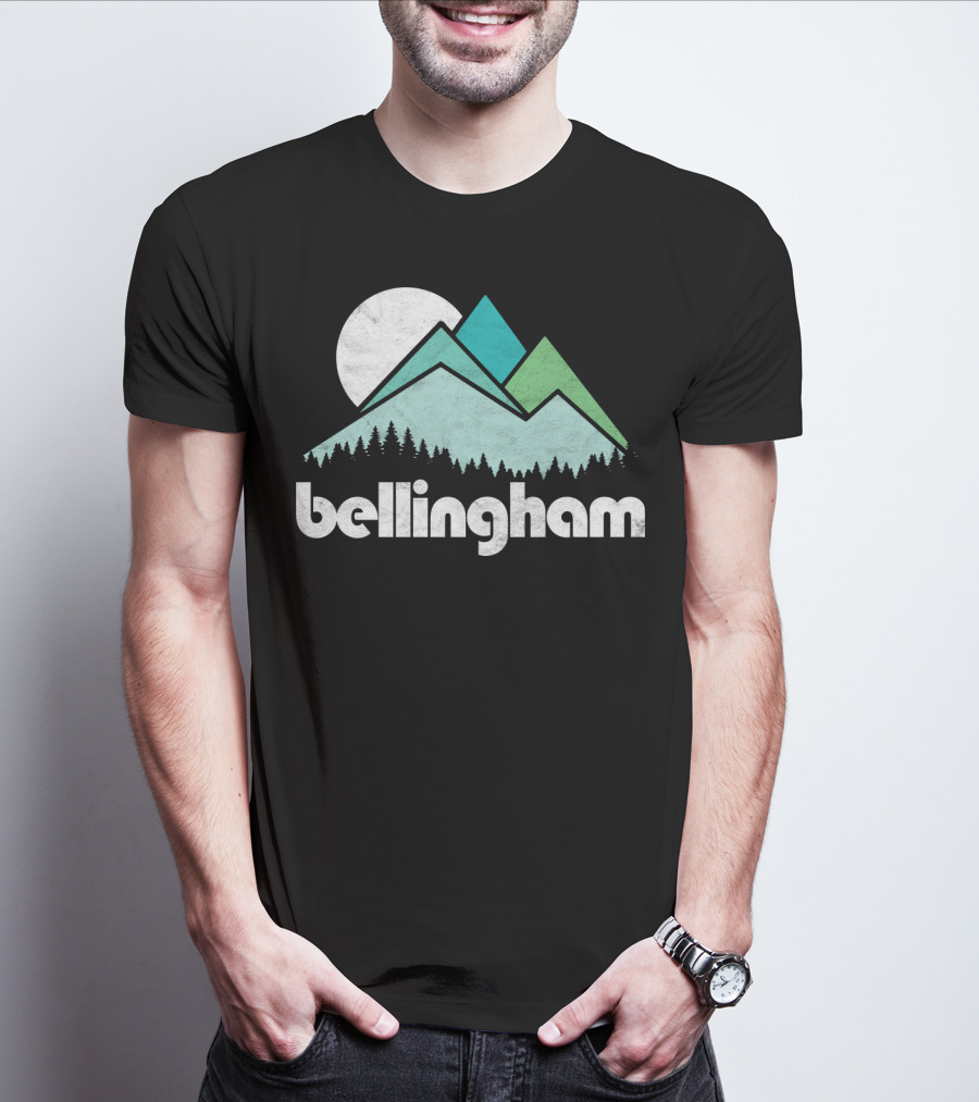 Bellingham Mountains Minimalist Design With Forest And Moon T-Shirt