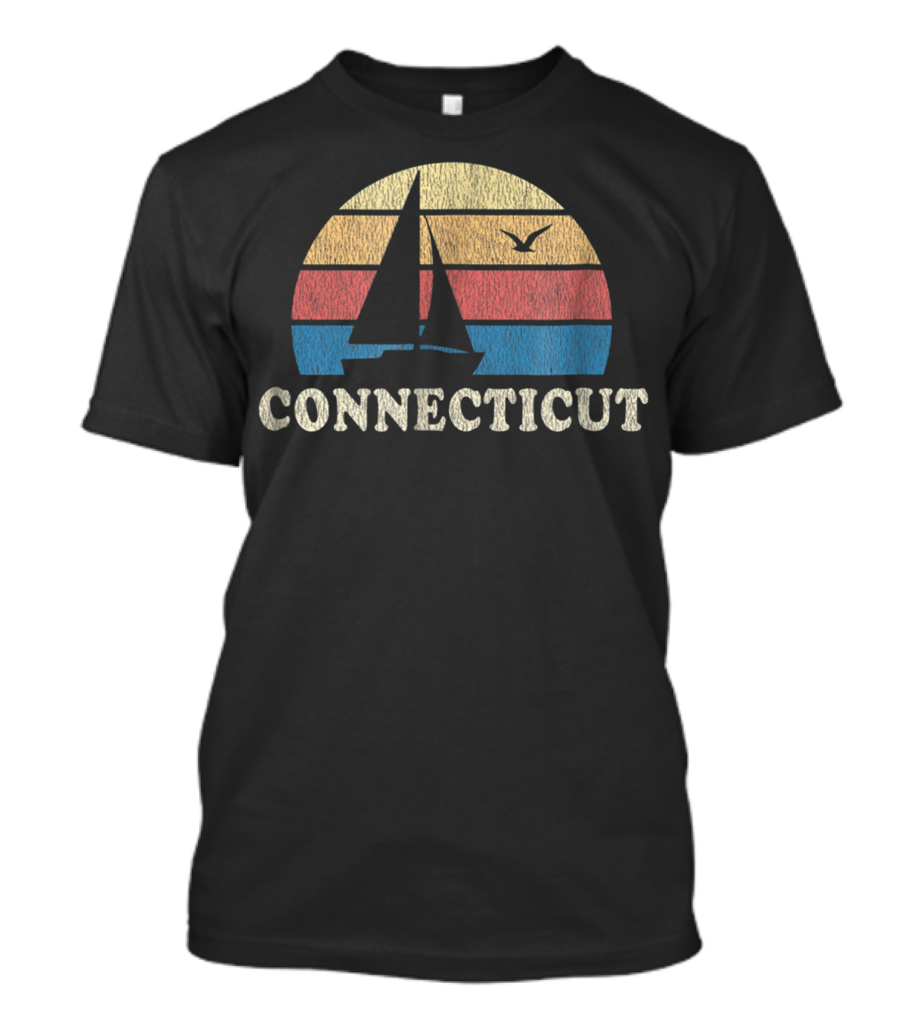 Connecticut 70s Vintage Sailboat Sunset Throwback T-Shirt
