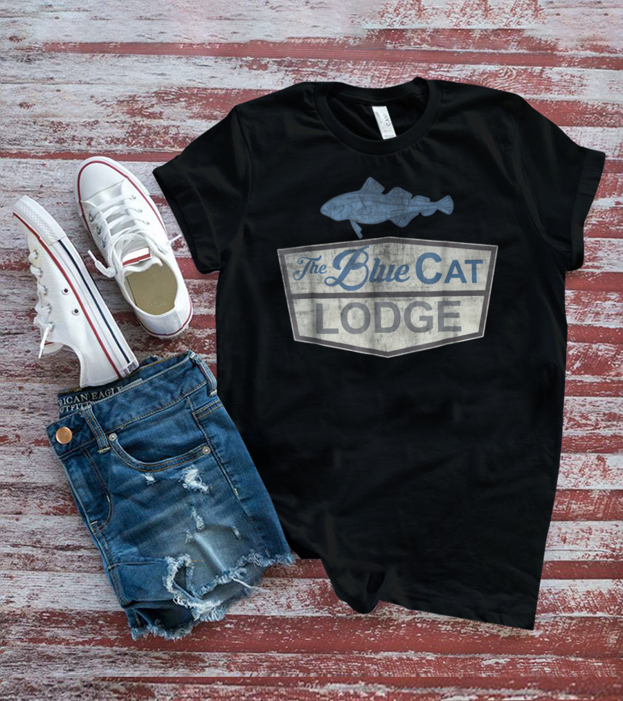 The Blue Cat Lodge Distressed Ozark Marina Fish Sign T-Shirt