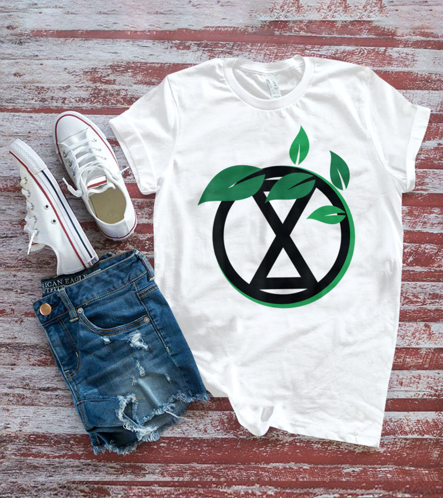 Extinction Rebellion Revolution Symbol With Green Leaves T-Shirt