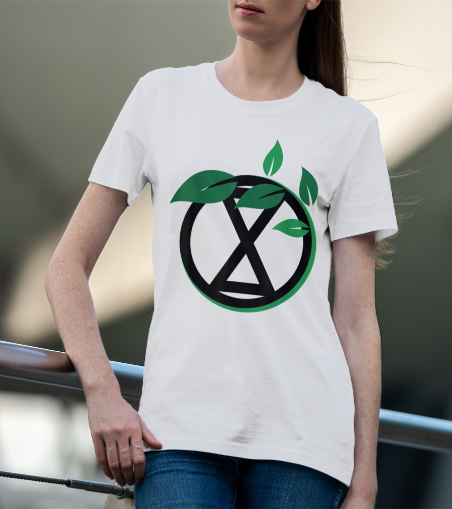 Extinction Rebellion Revolution Symbol With Green Leaves T-Shirt