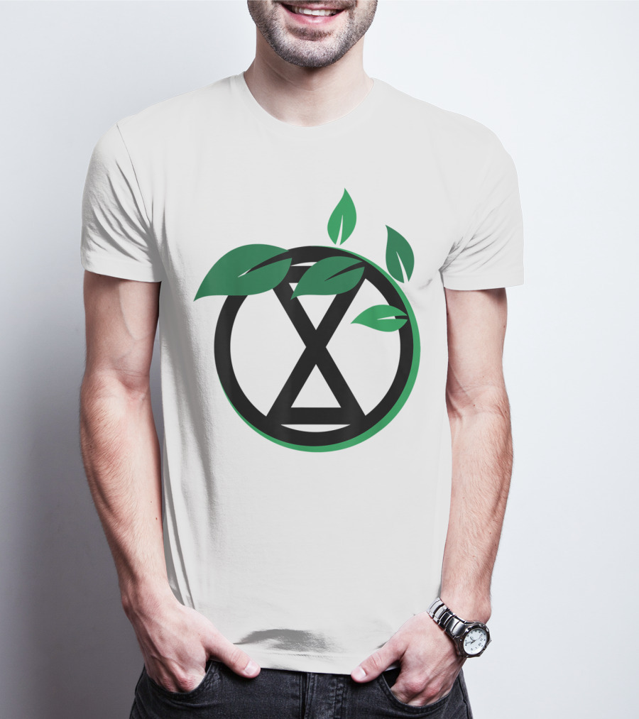 Extinction Rebellion Revolution Symbol With Green Leaves T-Shirt