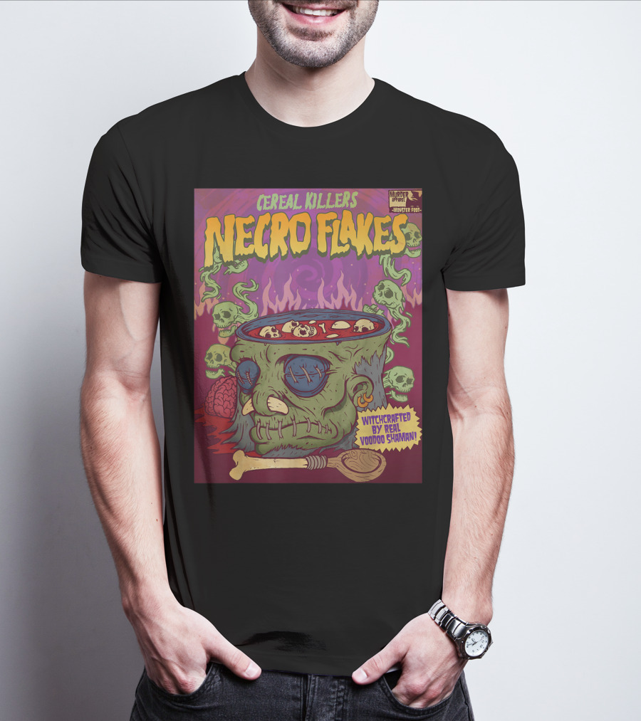 Cereal Killers Necro Flakes Witchcrafted By Real Voodoo Shaman Monster Food Horror Fans Nerds T-Shirt