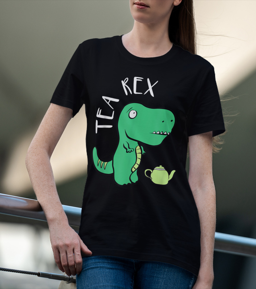 Tea Rex Dino With Green Teapot Cute Tea Time T-Shirt