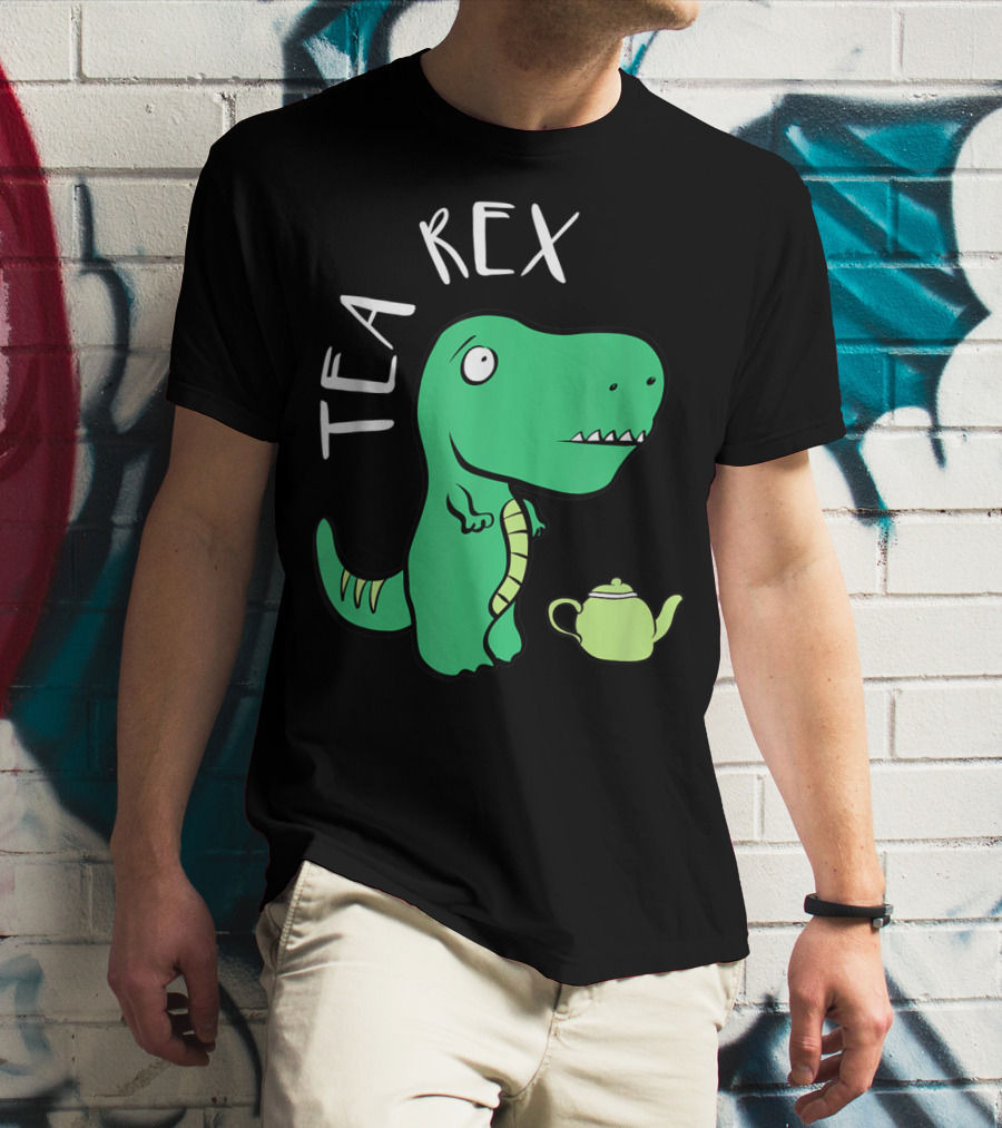 Tea Rex Dino With Green Teapot Cute Tea Time T-Shirt