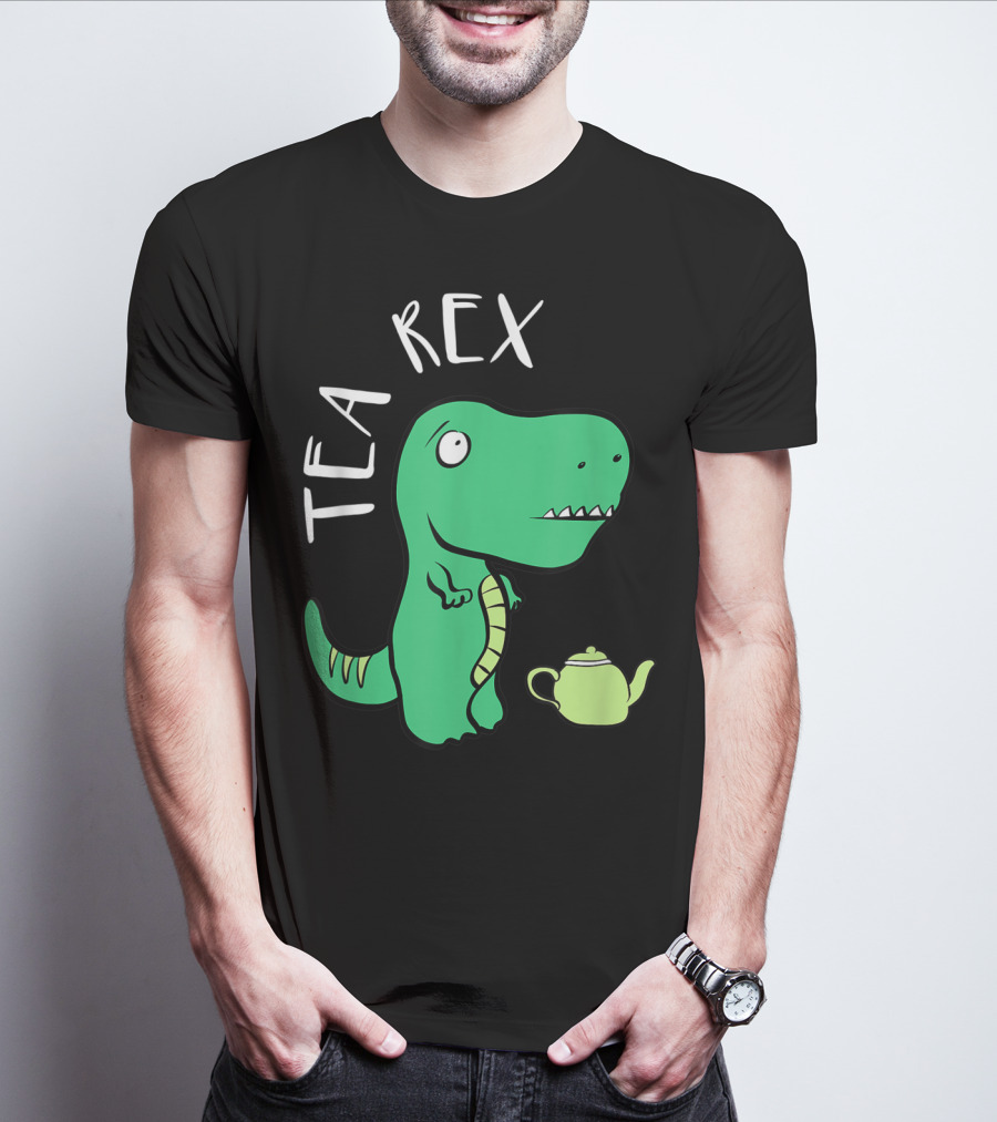 Tea Rex Dino With Green Teapot Cute Tea Time T-Shirt