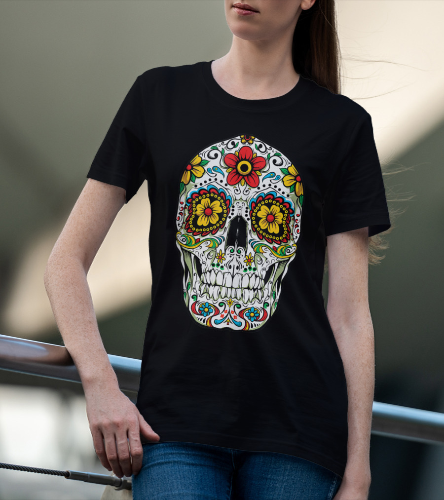 Day Of The Dead Colorful Floral Sugar Skull Cinco De Mayo T-Shirt