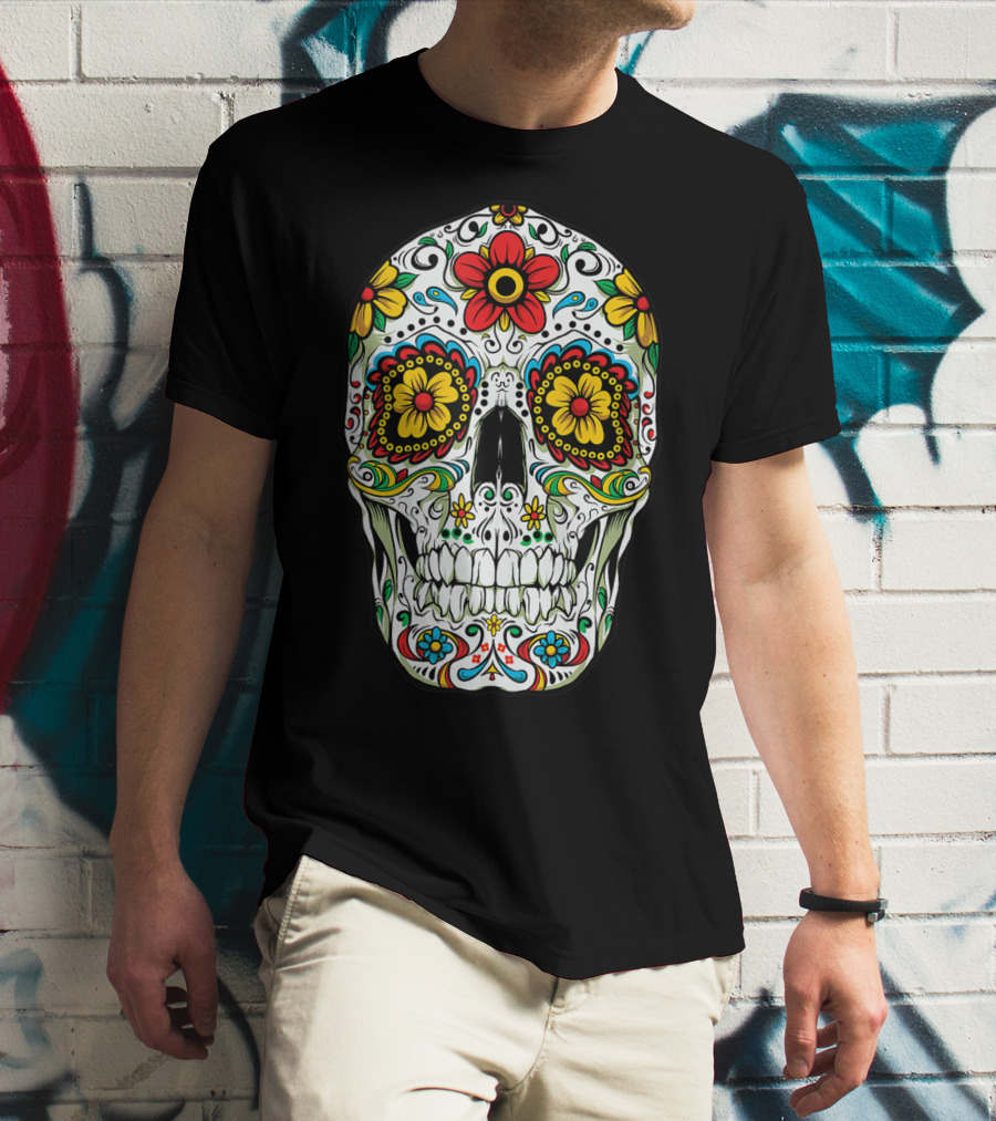 Day Of The Dead Colorful Floral Sugar Skull Cinco De Mayo T-Shirt