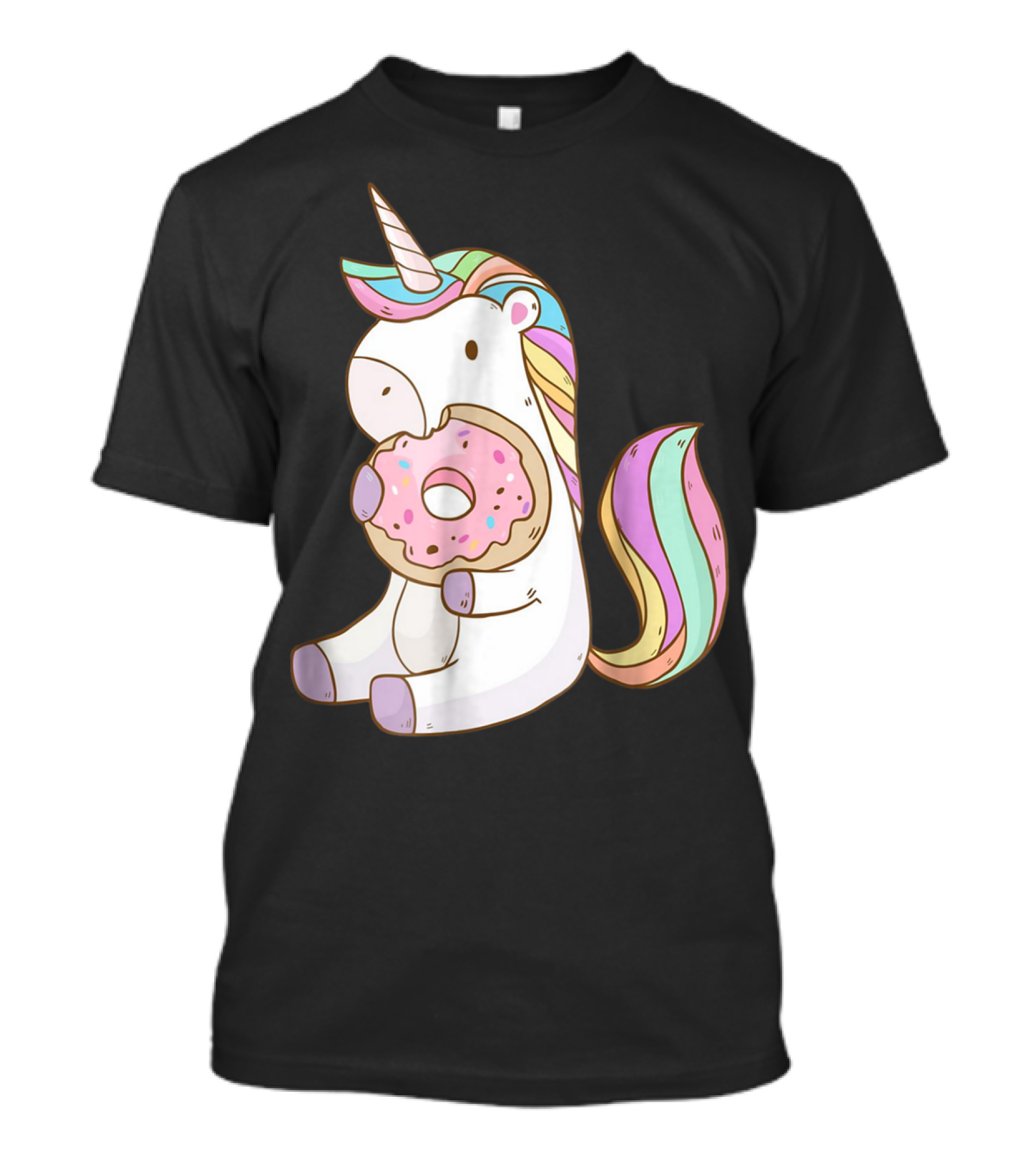 Cute Hungry Unicorn Enjoying A Delicious Donut With Sprinkles T-Shirt