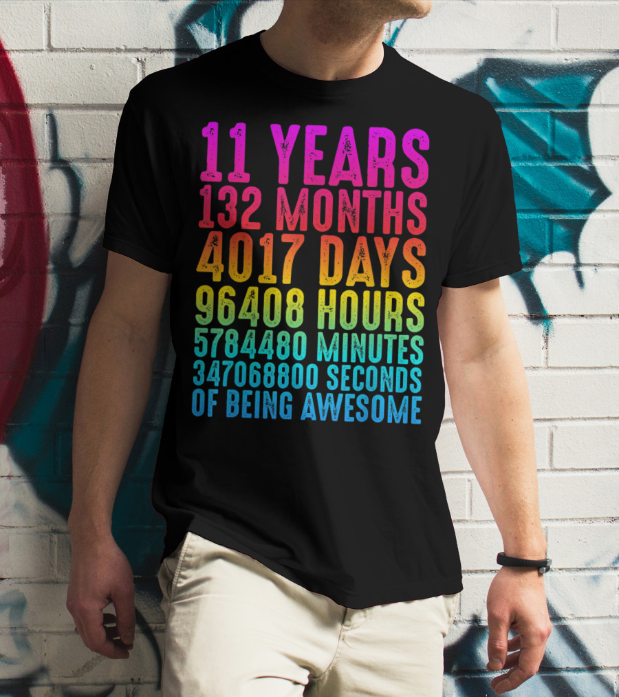11 Years 132 Months 4017 Days 96408 Hours 5784480 Minutes 347068800 Seconds Of Being Awesome T-Shirt