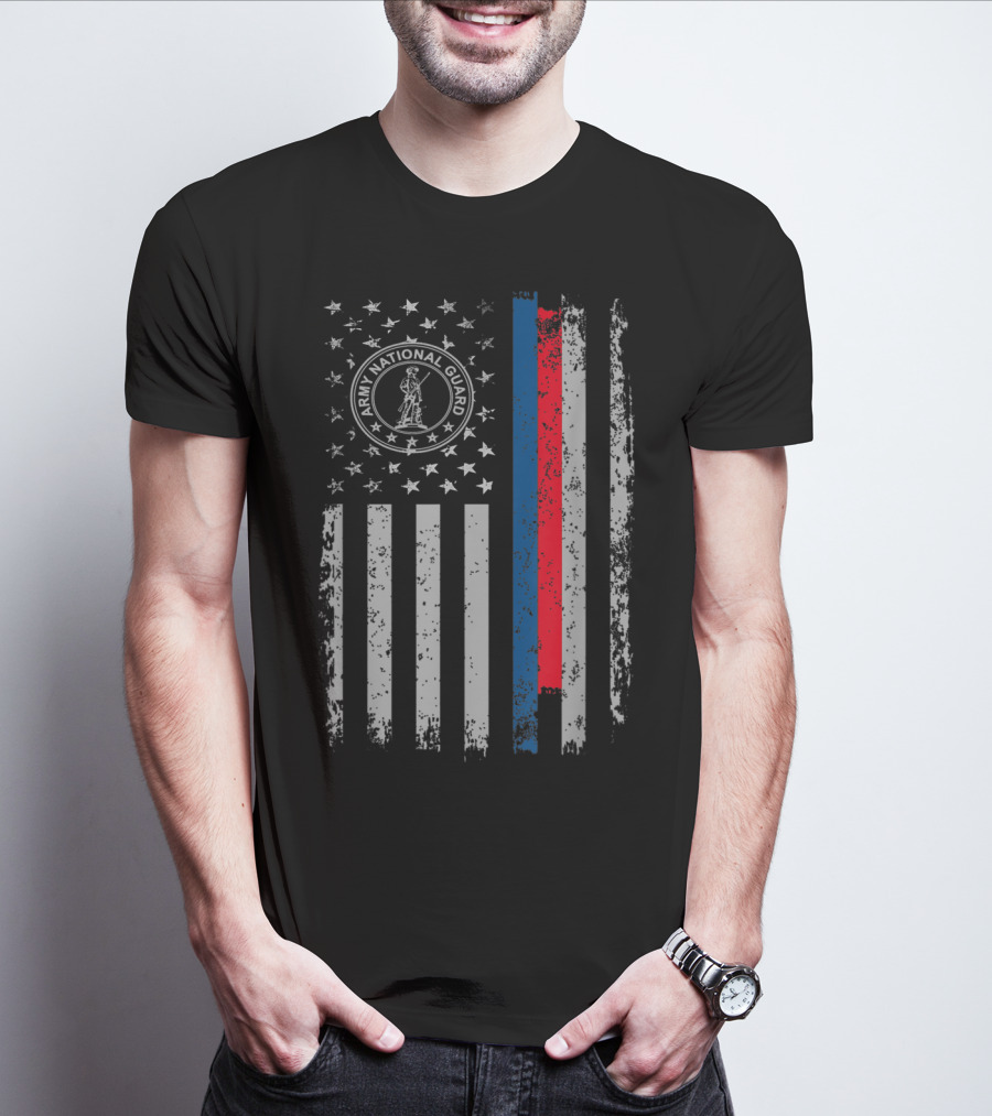 American Flag Army National Guard Symbol With Distressed Stripes T-Shirt