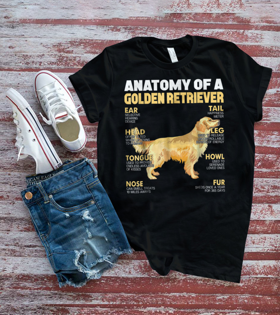 ANATOMY OF A GOLDEN RETRIEVER HEAD TONGUE NOSE LEG TAIL FUR EAR HOWL T-Shirt