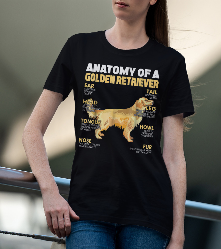 ANATOMY OF A GOLDEN RETRIEVER HEAD TONGUE NOSE LEG TAIL FUR EAR HOWL T-Shirt