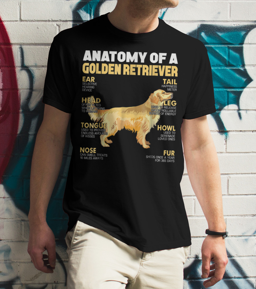 ANATOMY OF A GOLDEN RETRIEVER HEAD TONGUE NOSE LEG TAIL FUR EAR HOWL T-Shirt
