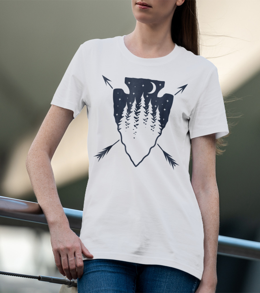 Arrowhead Pine Tree Moon With Crossed Arrows T-Shirt