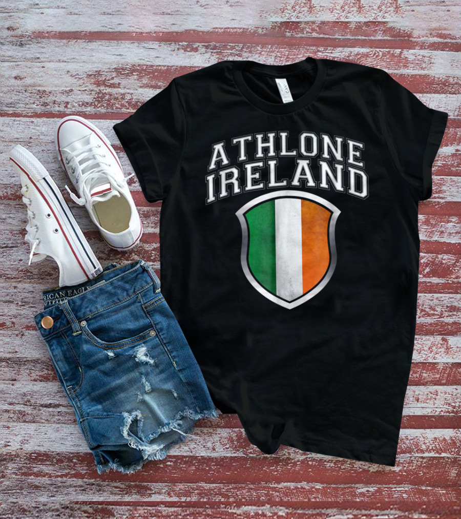 Athlone Ireland With Irish Flag Shield Crest T-Shirt