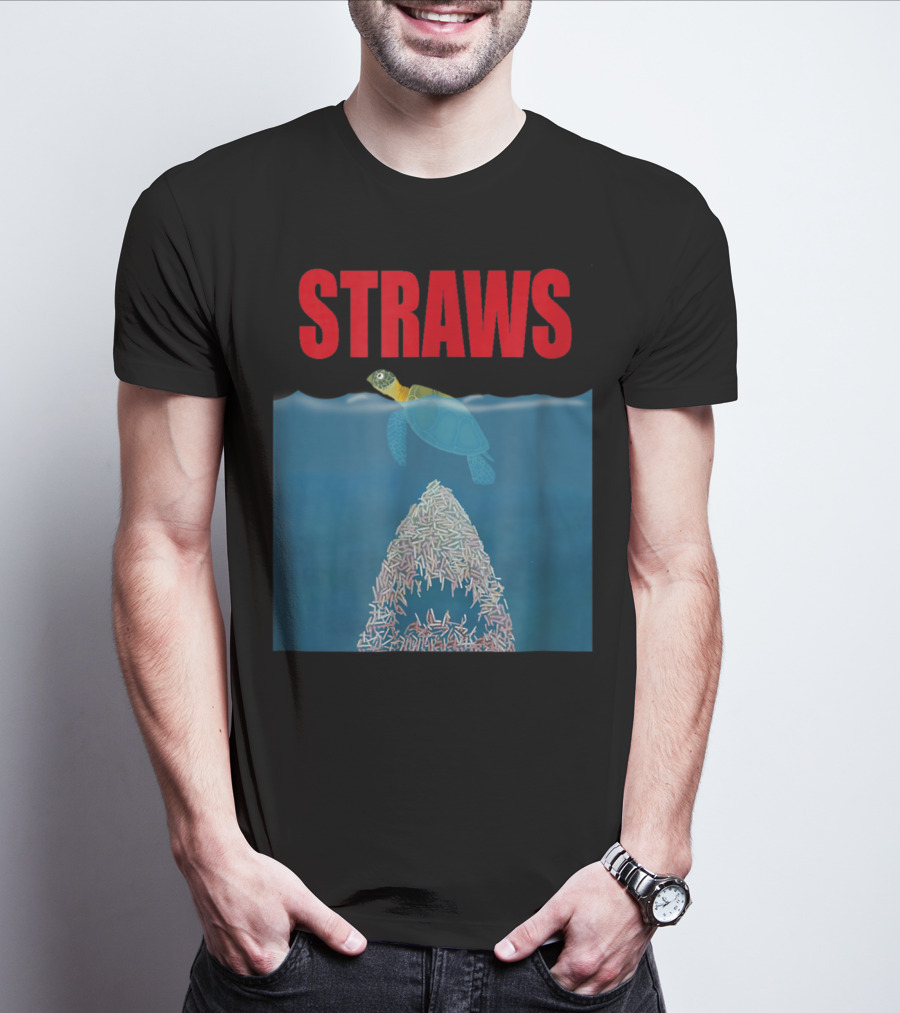 Straws Sea Turtle Save Earth Ban Plastics T-Shirt