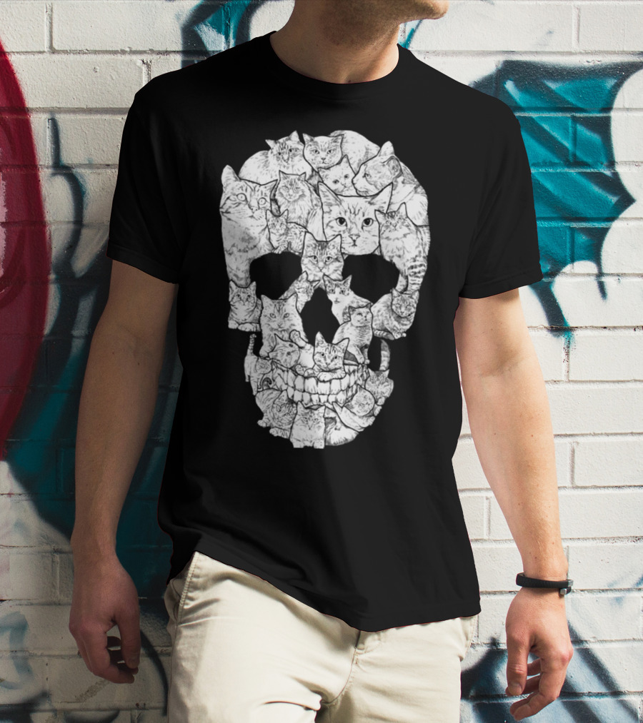Cat Skull Cat Skull Men's Unique Feline Skull T-Shirt