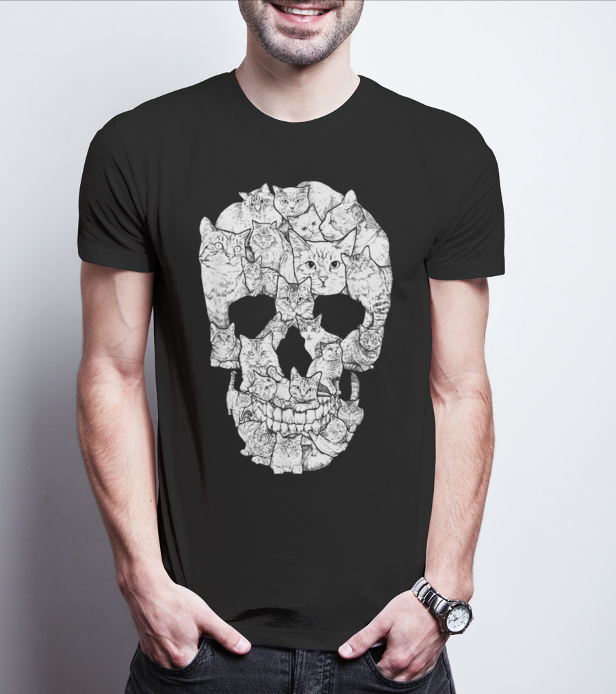 Cat Skull Cat Skull Men's Unique Feline Skull T-Shirt