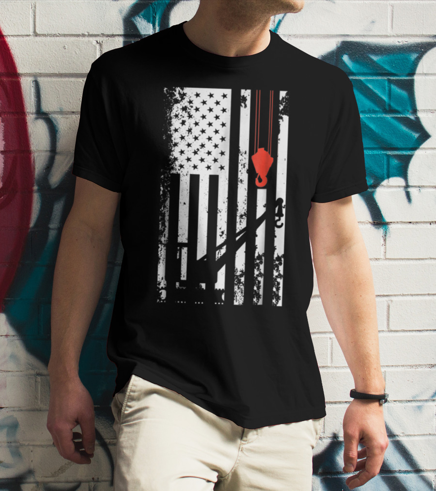 American Flag Crane Operator Hook And Lines T-Shirt