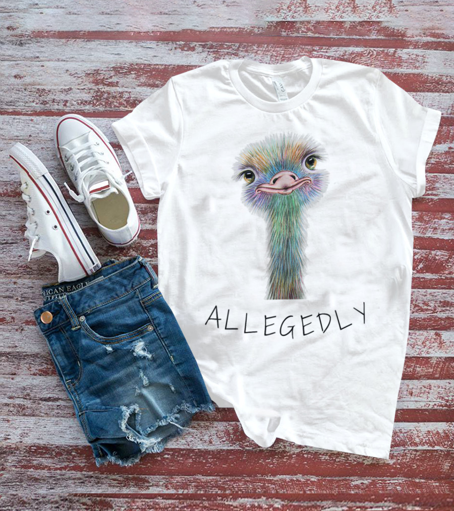 Allegedly Colorful Ostrich Portrait Flightless Bird Humor T-Shirt