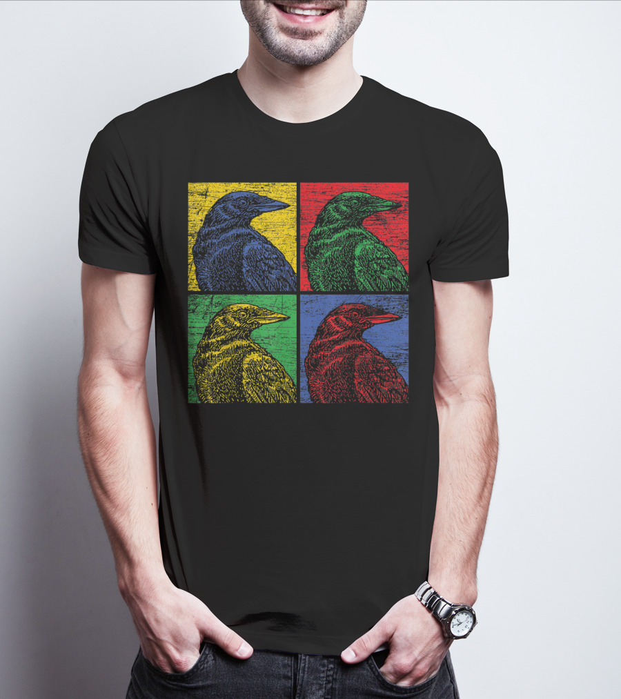Vintage Raven Colorful Pop Art Crow Bird Lover T-Shirt