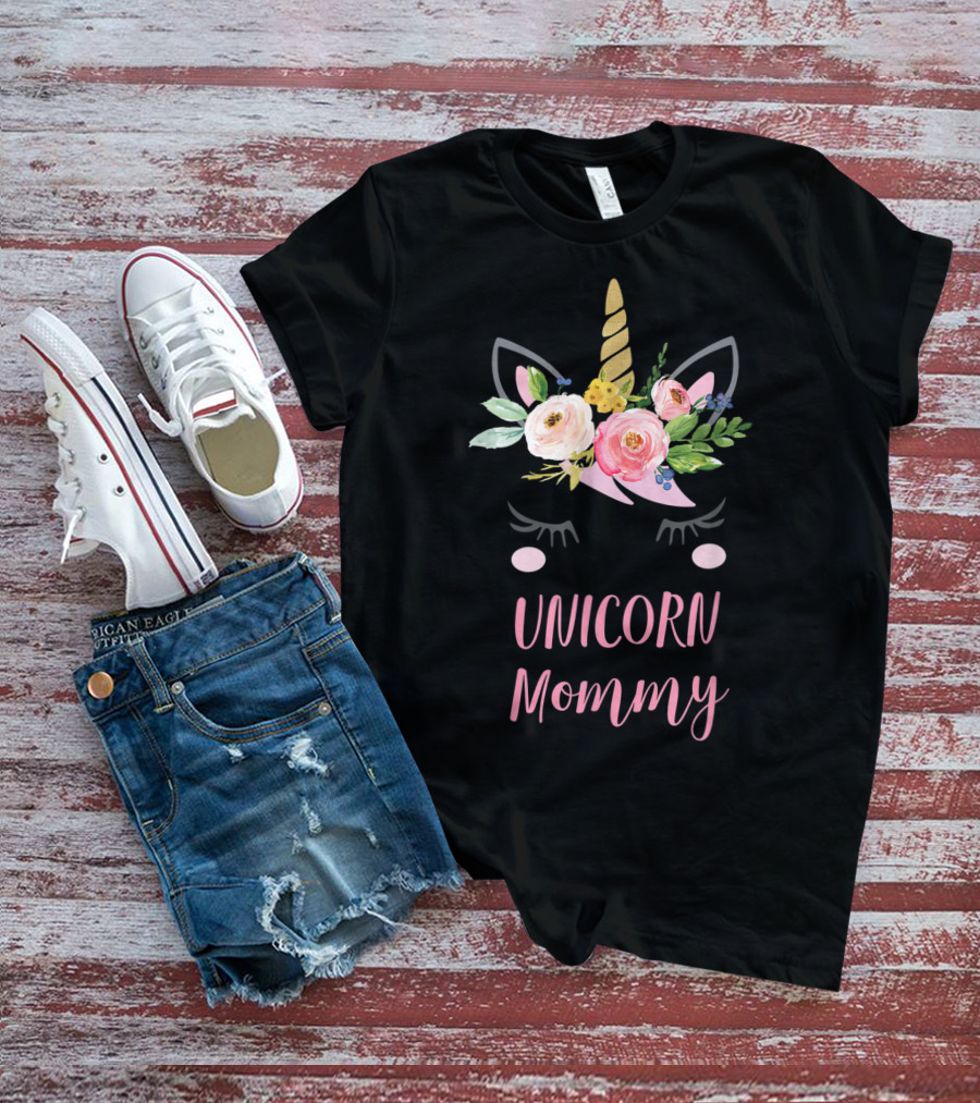 Unicorn Mommy Floral Horn T-Shirt