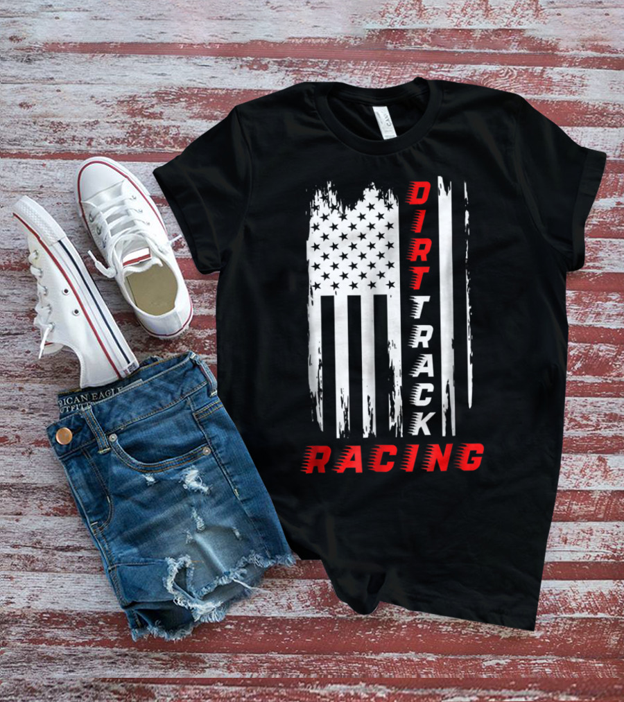 Dirt Track Racing American Flag Grunge T-Shirt