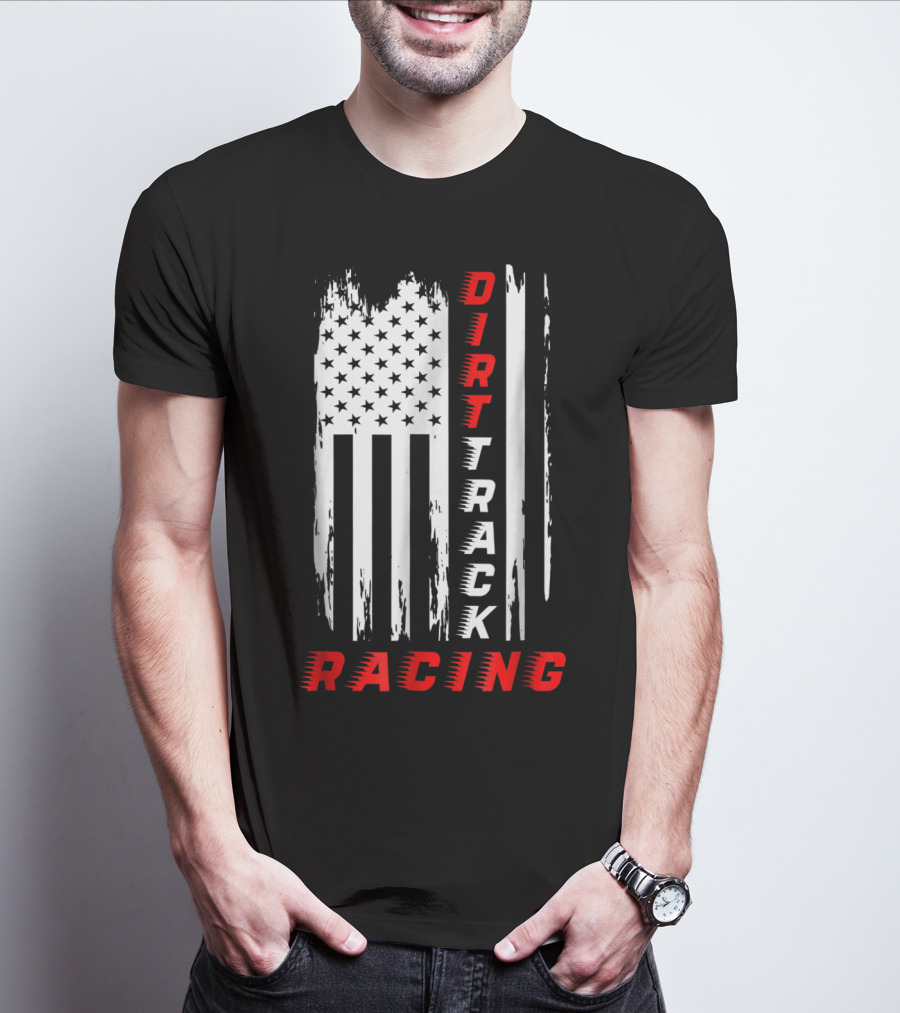 Dirt Track Racing American Flag Grunge T-Shirt