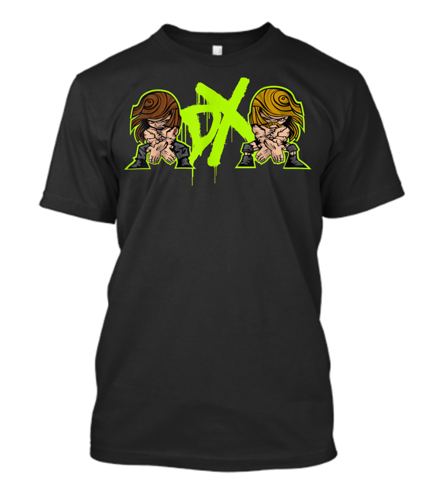 D-Generation X Crossover Cartoon Characters Green And Black T-Shirt