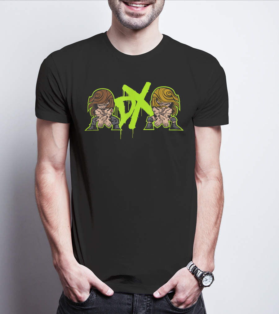 D-Generation X Crossover Cartoon Characters Green And Black T-Shirt