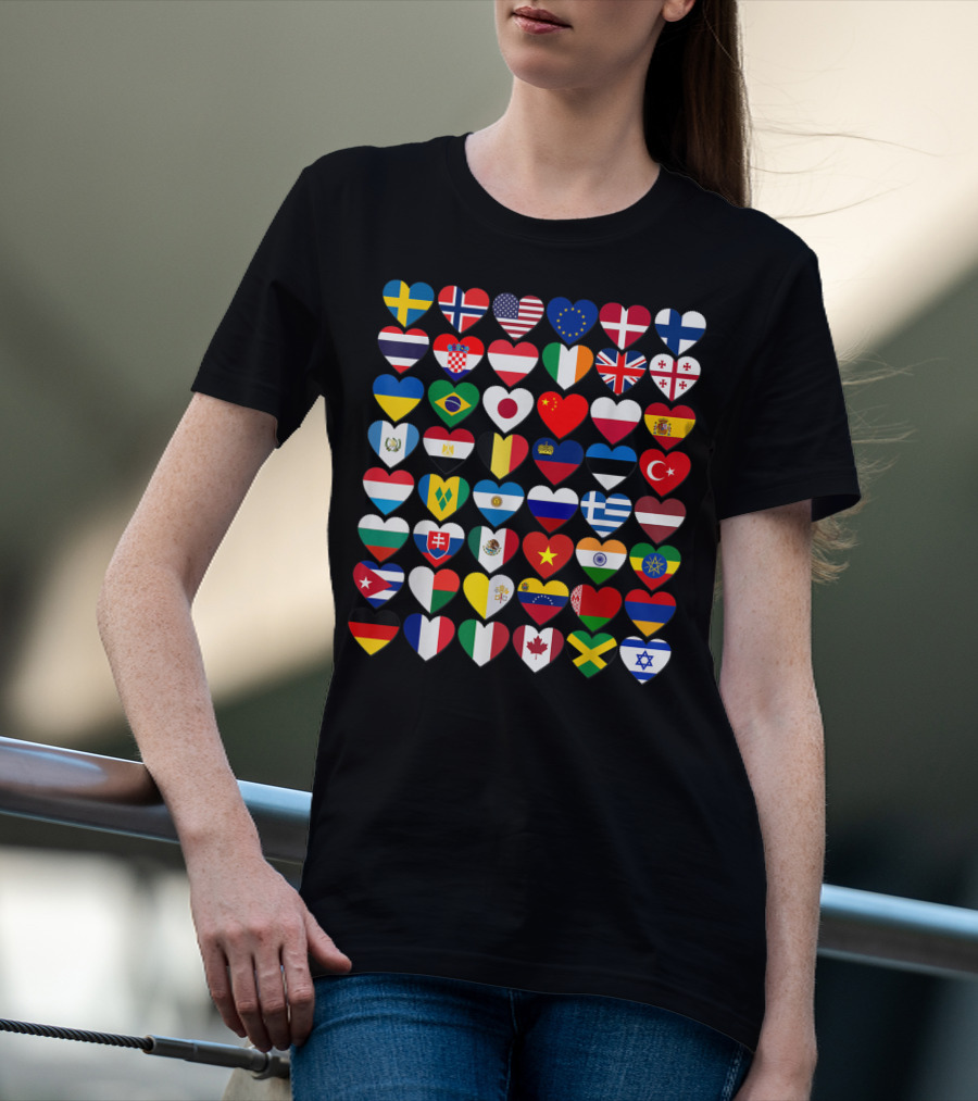 Flags Of The Countries Of The World Heart Shape Collection T-Shirt