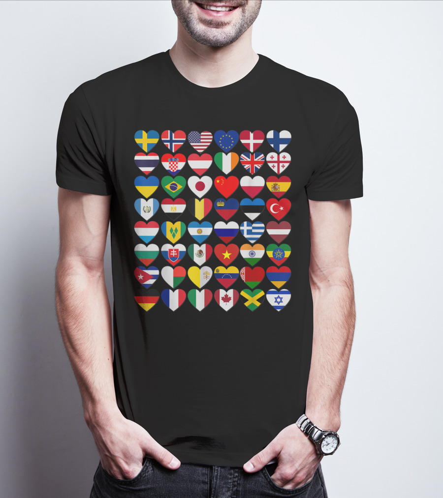Flags Of The Countries Of The World Heart Shape Collection T-Shirt