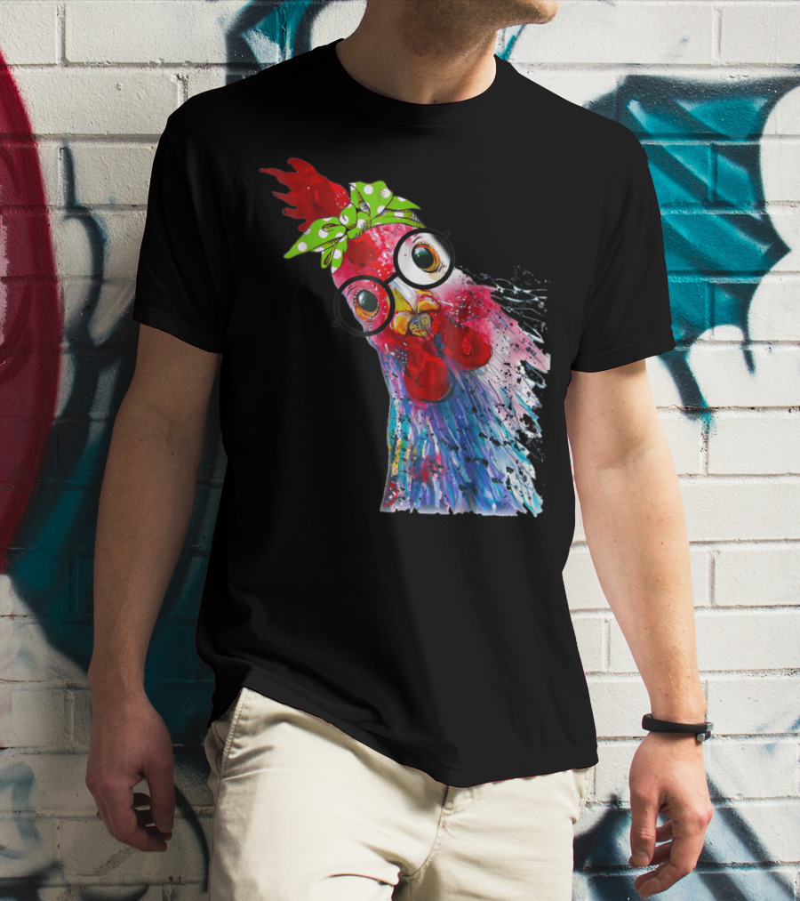 Funny Chicken Lover Hen Farmer Glasses Bandana T-Shirt