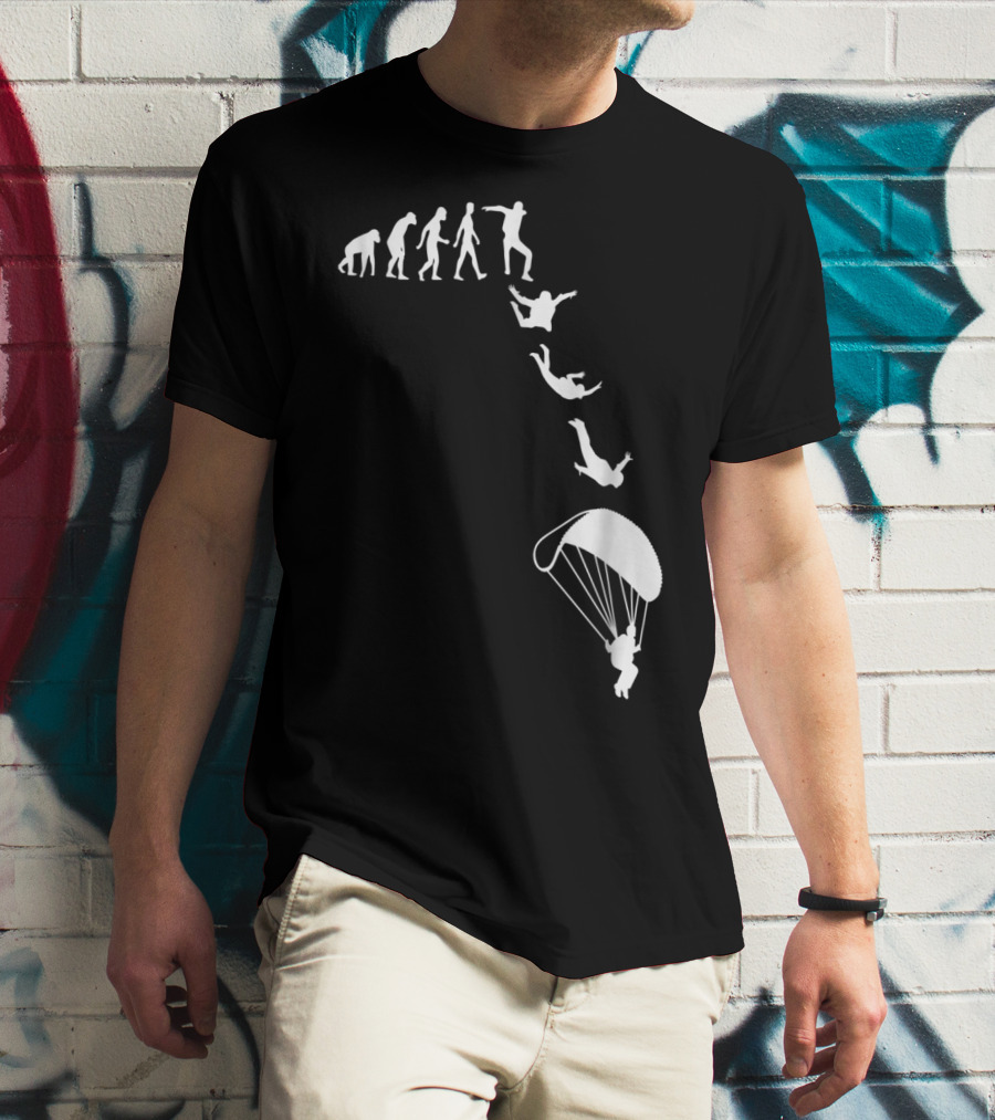 Funny Skydiving Skydiver Parachuting Evolution Of Man T-Shirt