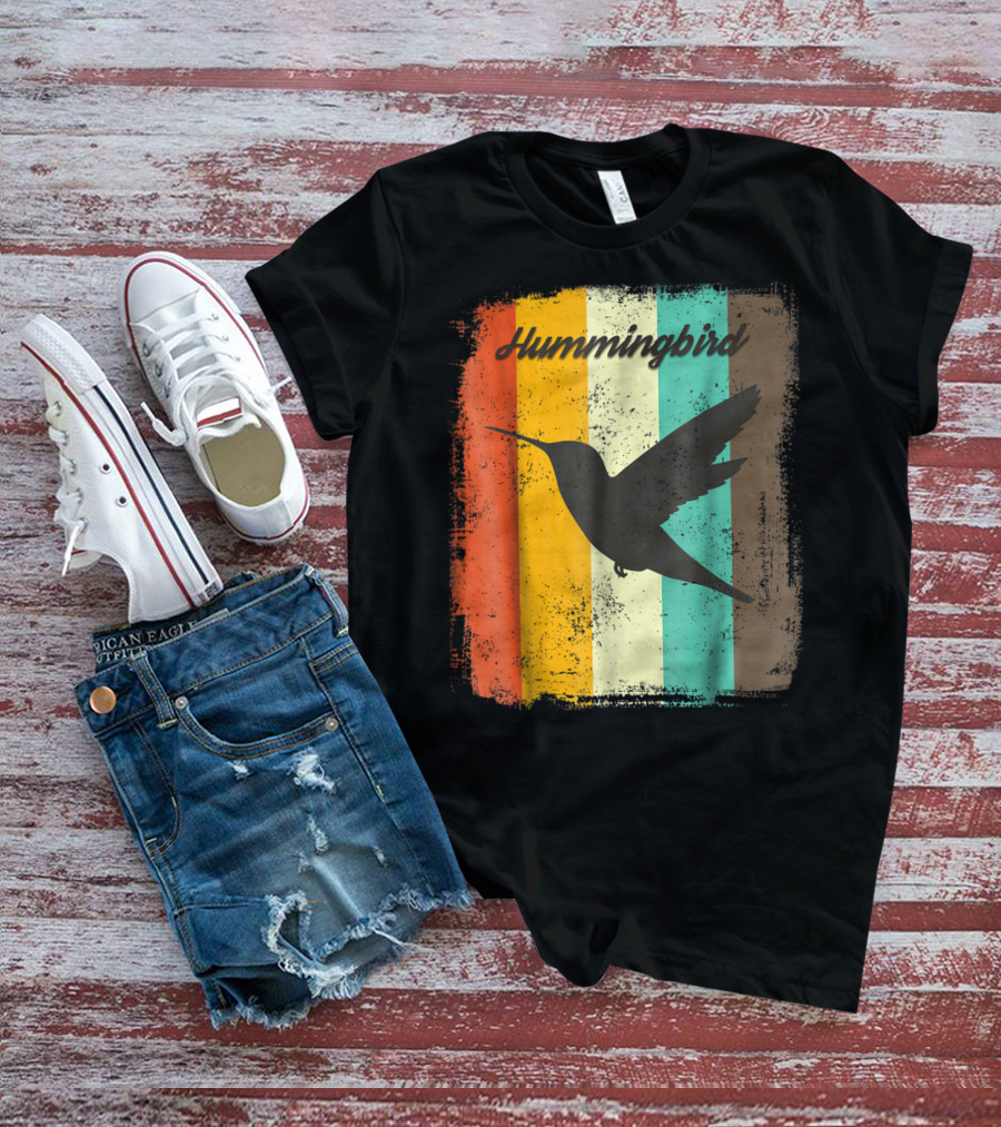 Hummingbird 70s Vintage Bird Lover Retro Stripes T-Shirt