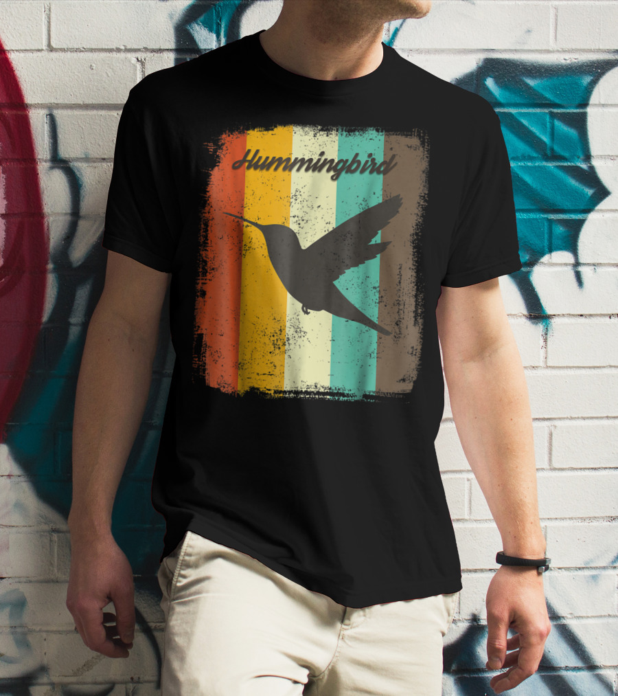 Hummingbird 70s Vintage Bird Lover Retro Stripes T-Shirt