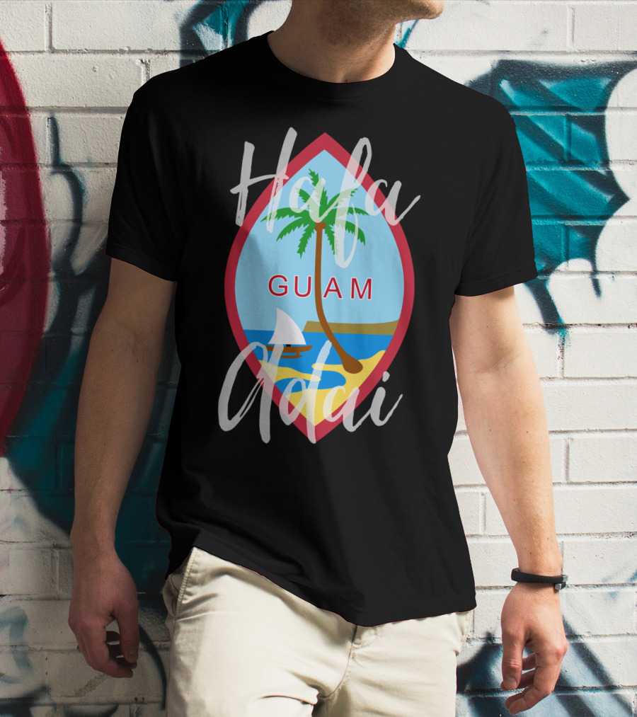 Hafa Adai Guam Palm Tree Beach Sailboat Emblem T-Shirt