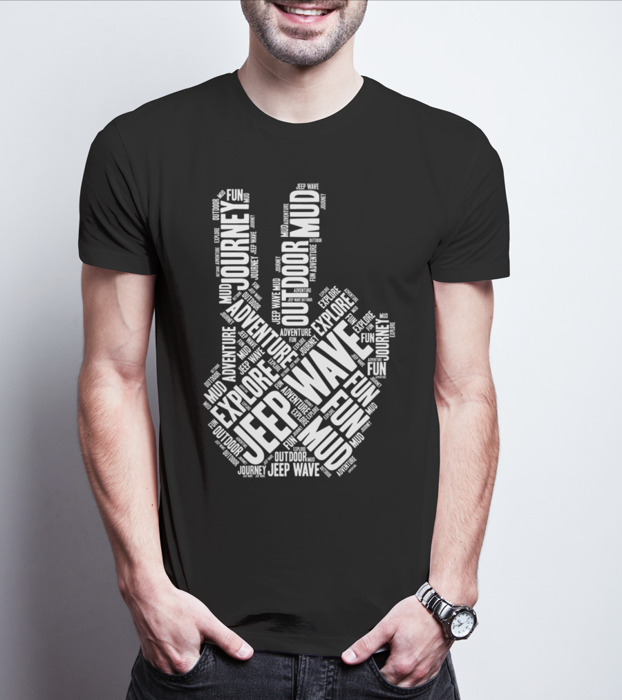 Jeep Wave Adventure Explore Outdoor Journey Mud Fun Peace Sign T-Shirt