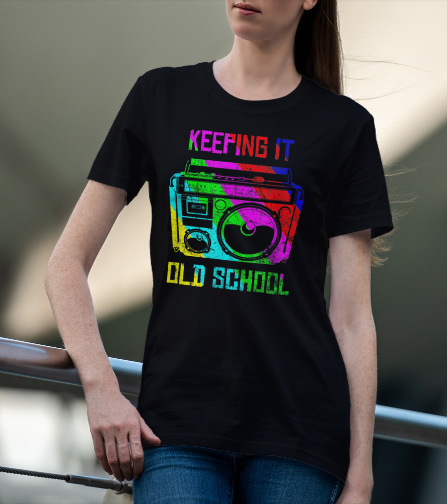 Keeping It Old School Boombox Retro Rainbow 80s Vibes T-Shirt