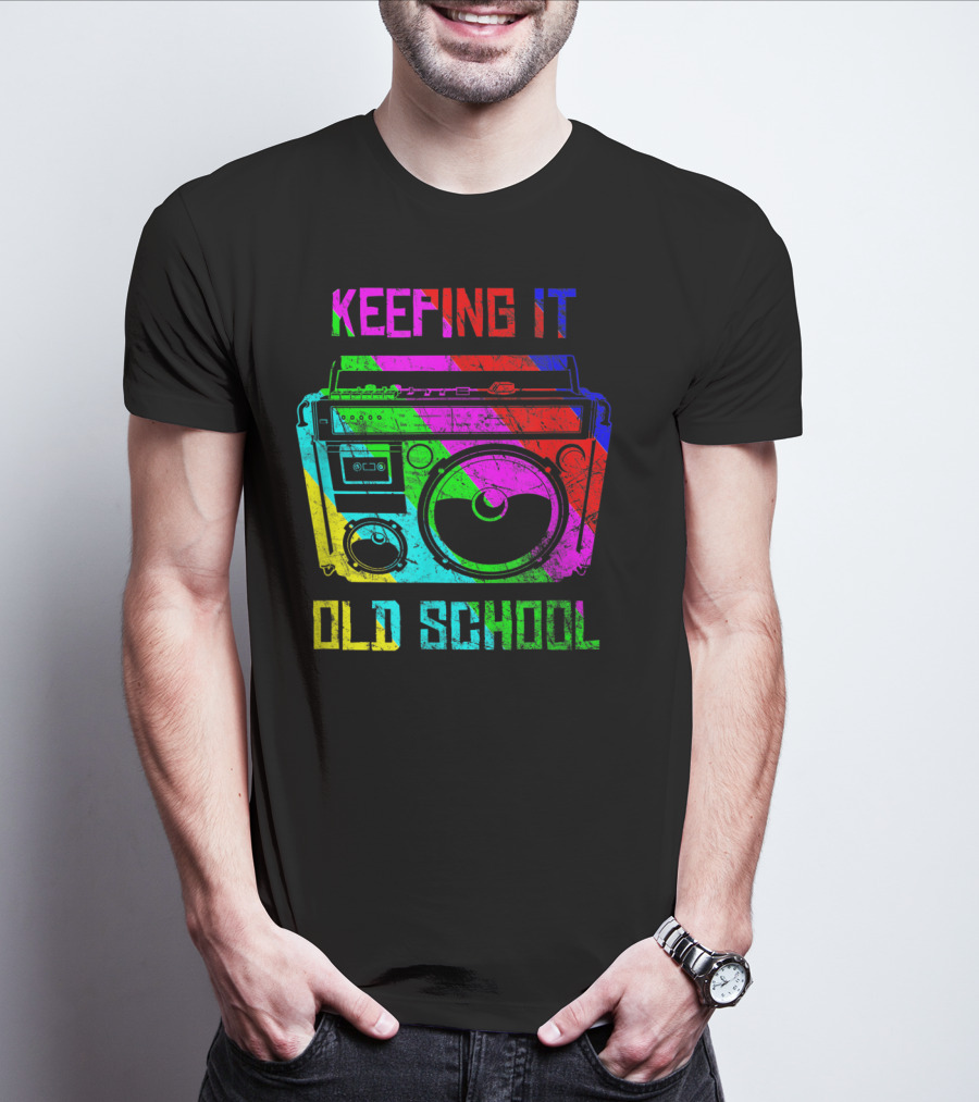 Keeping It Old School Boombox Retro Rainbow 80s Vibes T-Shirt